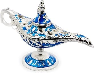 Hsiwto Aladdin Magic Genie Lamps - Classic Vintage Legend Magic Genie Light Costume Lamp for Home Wedding Table Decoration, Small Size Silver&Blue