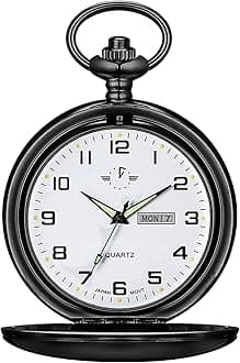 Smooth Quartz Pocket Watches for Men Classic Arabic Digital Luminous Dial & Day Date Pocket Watch with Chain Christmas Graduation Birthday Gifts