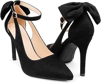 Womens Bow Knot High Heels Pointed Toe Stiletto Ankle Strap D'Orsay Pumps Bow Evening Dress Shoes