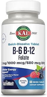 Vitamin B-6, B-12 & Folic Acid Supplement, Heart Health, Energy & Red Blood Cell Support*, with Vitamin B12 Methylcobalamin & Folate, Natural Berry Flavor, 60 Servings, 60 ActivMelt Micro Tablets