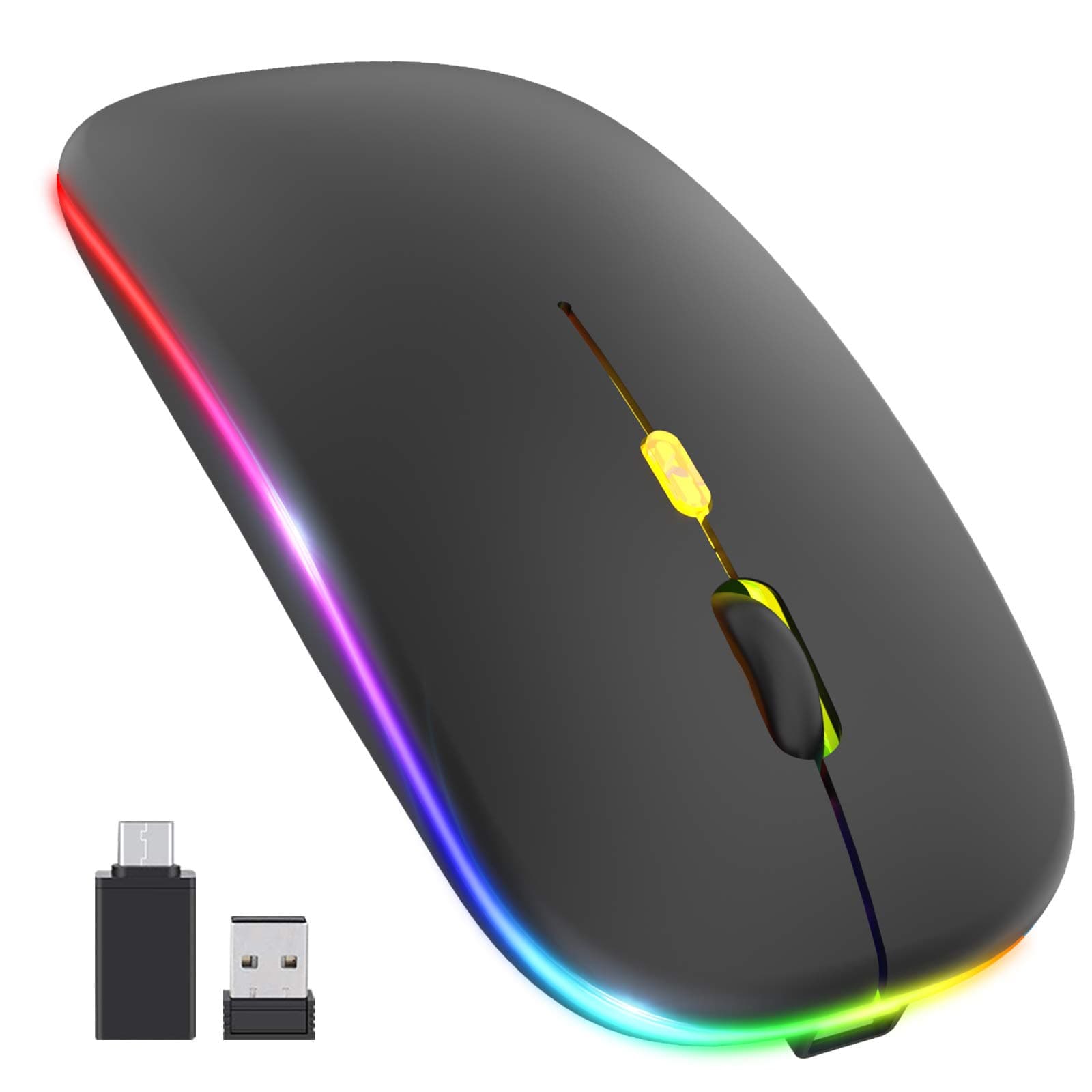 Upgrade LED Wireless Slim Silent Computer Mouse, 2.4G Portable Optical Office Mouse with USB & Type-c Receiver, 3 Adjustable DPI Levels for Notebook, PC, Laptop, MacBook
