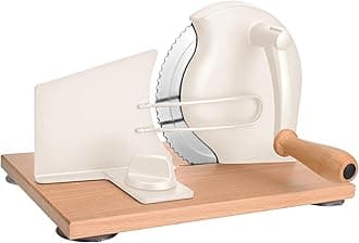 SOWKIPE Manual Bread Slicer with Hand Crank, Classic Home Bread Slicer for Homemade Sourdough, Rotary Slicer with Adjustable Thickness, Premium Stainless Steel & Powerful Suction Cups (White)