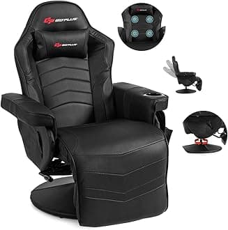 POWERSTONE Gaming Recliner Massage Gaming Chair with Footrest Ergonomic PU Leather Single Sofa with Cup Holder Headrest and Side Pouch, Adjustable Living Room Chair Seating, Black