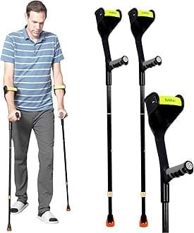 Forearm Crutches, Adjustable Crutches for Adults, Aluminium Crutch with Cuffs,Can Prevent Slipping, Suitable for Old People, Lame People(Black)