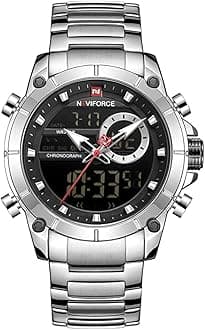 Watch for Men Dual Display Digital Quartz Watches Multifunctional Business Stainless Steel Wristwatch