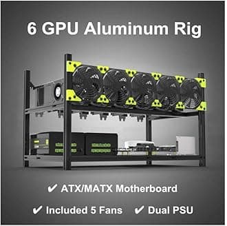 6/8 GPU Aluminum Stackable Open Air Mining Computer Frame Rig Ethereum Veddha (6 GPU+5FANS)