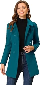 Allegra K Women's Peter Pan Collar Double Breasted Winter Long Trench Pea Coat