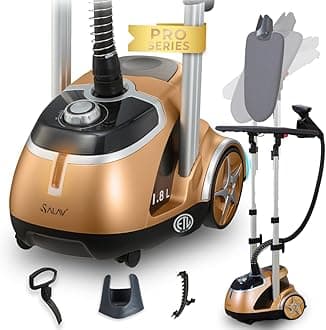 SALAV 44AMZ Professional Garment Steamer with Ironing Board, Aluminum, Gold