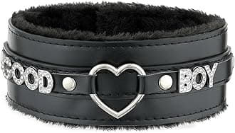 Pink Furry Heart O-ring Leather Choker Collar For Women, Handmade Punk Gothic Letter Necklace Adjustable Fashion Jewelry