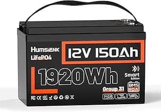 HumsiENK 12V 150Ah LiFePO4 Lithium Battery BCI Group31 Bluetooth- Built-in 110A BMS, Deep Cycle Battery for Solar, RV, Marine, Off-Grid Applications - 15000+ Life Cycles, Safe & Lightweight