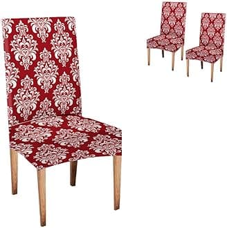 CAPSCEOLL Floral Baroque Damask Redand White Ornament Chair Cover,Chair Seat Covers Set of 2 Removable Washable Parson Chair Covers for Dining Room,Living Room,Kitchen