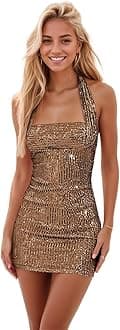 Sequin Sparkly Homecoming Dresses Short for Teens 2026 Halter Open Back Mini Tight Prom Cocktail Party Dress