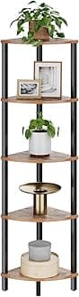 VIMBER Corner Shelf, 5-Tier Corner Bookshelf, Industrial Corner Ladder Shelf, Rustic Display Shelf for Living Room, Bedroom, Kitchen, Home Office, Rustic Brown and Black UJSJ001H