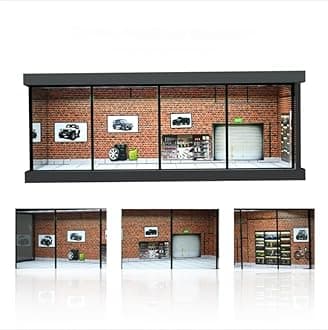 1/64 Diorama Garage Model, LED Lighting City Showroom, 1/64 Scale Diecast Car Parking Lot Storage, Scene Display Case Collection Gift (Red Brick)