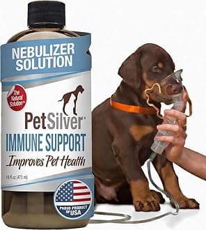 PetSilver Immune Support, Natural Nebulizer Solution, Promotes Respiratory Health in Cats & Dogs, Allergies, Sinus & Cough Treatment, Easy to Use, Patented Chelated Silver, Made in the USA, 16 fl oz