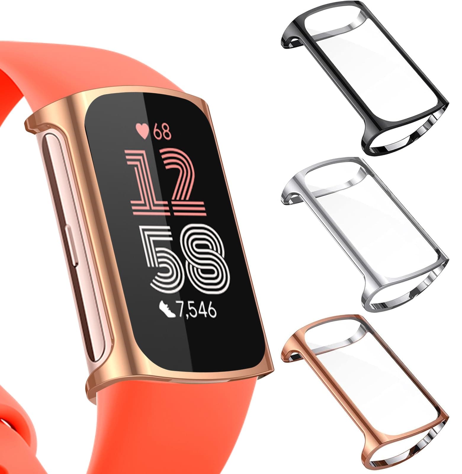 NANW 3-Pack Screen Protector Compatible with Fitbit Charge 6/5 (Not for Charge 4/3), TPU Rugged Bumper Case Cover All-Around Protective Plated Bumper Shell Accessories for Charge 6 5 Smartwatch