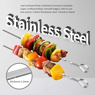 LANNEY Kabob Skewers Flat Metal BBQ Barbecue Skewers Long Stainless Steel Kebob Sticks Reusable Grilling Skewer for Shish Kabob, Meat Shrimp Chicken Vegetables Fruit, Set of 12 (14" skewers(12 Pack))