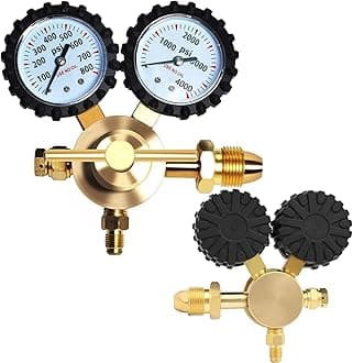 Nitrogen Helium Regulator CGA580 Inlet 0-800PSI Delivery Pressure for HVAC Purge，1/4 Male Outlet Connection, Full Brass Body with Heavy Duty Handle
