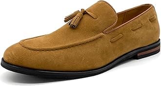 Men's Suede Slippers Loafers Dress Shoes with Tassel Flats Slip-on Prom Loafer