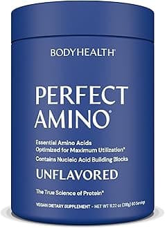 BodyHealth PerfectAmino - BCAA and EAA Powder for Pre and Post Workout - Amino Acid Energy Drink for Men and Women to Support Lean Muscle and Recovery - Unflavored (Lightly Sweetened) - 60 Servings