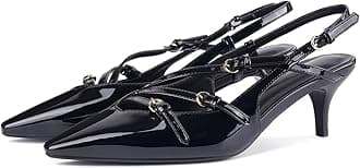 Slingback Kitten Heels for Women Pointed Closed Toe Pumps Low Stiletto Heels with Buckle Strap Shoes for Wedding Party Office