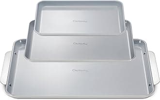 Caraway Non-Stick Ceramic Baking Sheet Trio - Naturally Slick Ceramic Coating - Non-Toxic, PTFE & PFOA Free - 18 x 13" Large, 15 x 10" Medium, & 9" x 13" Small - Gray