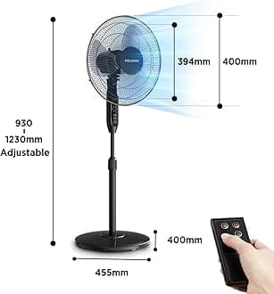 PELONIS 16’’ Oscillating Pedestal Standing Fan with Remote Control 2 Packs, 3 Speeds Settings 7H Timer Ultra Quiet Adjustable Heights for Bedroom, Living Room, Home and Office
