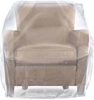 QEES 8 Mil Extra Thick Recliner Chair Cover for Moving & Storage, 1 Pack Heavy Duty Plastic Chair Cover Protectors, Waterproof Clear Armchair Furniture Cover, Cat Scratching Protector, 64x42x34