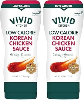 - VIVID KITCHEN Korean Chicken Sauce – Low-Calorie, No Preservatives – Sweet and Savory Flavor – Easy Squeeze Bottles – Authentic Korean BBQ Marinade and Dipping Sauce – 2 Pack – 11.33 oz Each