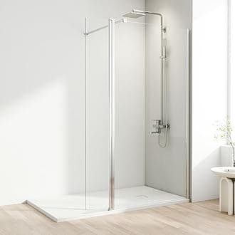 Walk-in Shower Screen, 700mm Modern Chrome Shower Screen with 300mm Flipper Panel, Reversible, 8mm Easy-Clean Toughened Glass with Support Bar