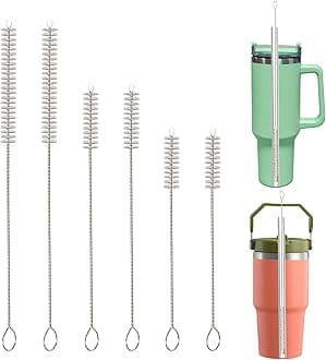6Pcs Straw Cleaner Brush, 3-Size Extra Long Drinking Straw Cleaning Brush for Stanley Mug 40oz 30oz 20oz 14oz, 10mm Wide Straw Cleaner Brush for Water Bottle, Glass Silicone Metal Straws and Tubes