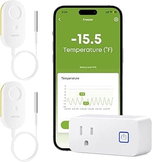 MOCREO WiFi Refrigerator Thermometer with Freezer Alarm, Email Alert, App Notification, Data Logging Export, No Subscription Fee, 2 Remote Temperature Sensor for Home Kitchen, Hot Tub