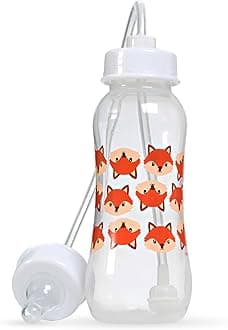 Hands-Free Baby Bottle - Anti-Colic Nursing System 9 oz Baby Bottle with Fast Flow Nipple/Teat 3m+ with Tube Straw Feeding System for Toddler (1 Pack - Fox)
