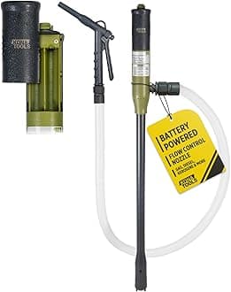 KONA TOOLS KTEP01M Battery Powered Fuel Transfer Pump with Manual Control Nozzle (3.2 Gal/Min) 19 inch Suction Tube, 51 inch Outtake Hose, Requires 4x AA Batteries for Gas/Diesel/Kerosene