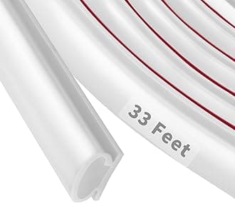 33 Feet Rubber Weather Stripping Door Seal Strip, Self-Adhesive Backing D-Shape Door Weatherstripping for Door Frame Insulation Large Gap, Easy Cut to Size(White)