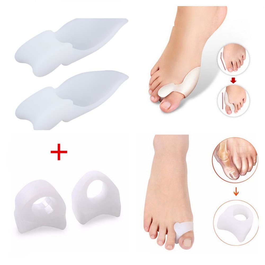 Silicone Toe Separators,CLEVER BEAR Toe Separator 2 Pair Silicone Foot Care Tool Insoles Orthotics Bunion Pedicure Feet Care Hallux Valgus Corrector(White)