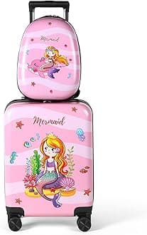 Kids Luggage and Backpack 18" Suitcase with Spinner Wheel Hard Case Travel 13" Backpack Girl Suitcase Set for Kids Travel Supplies(Pink,Mermaid Style)