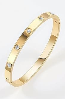 18K Gold Plated Stainless Steel Openable Crystal Bracelet | Cuff Bangle | Friendship Couple Wedding Gifts for Mother Sister Wife Girlfriend | Anti Tarnish Jewellery