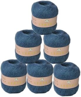 6 Balls Angora Mohair Wool Yarn Soft Fingering Baby Mohair Cashmere Hand Crochet Yarn for Knitting DIY Scarf Sweater Thread 300g (Allure Blue)