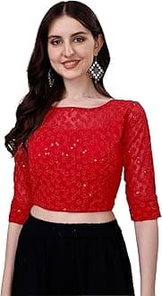 Pujia Mills Womens Readymade Fancy Sifli Work Half Sleeve Saree Blouse.