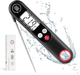 flintronicMeat Thermometer, Instant Read Cooking Thermometer, Cooking Thermometer with Foldable Long Probe and Backlight Screen, Perfect for Kitchen Cooking, BBQ, Water,Meat, Milk (Black)