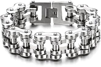 COOLSTEELANDBEYONDMen Heavy Sturdy Bike Chain Motorcycle Chain Bracelet of Stainless Steel, Silver Color High Polished