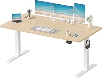 Devoko Electric Standing Desk 160x70cm, Height Adjustable Desk Ergonomic Stand up Table with 2 Memory Preset, Begie