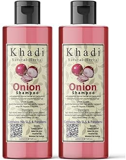 Khadi Natural Herbal Onion Shampoo For Hair Regrowth | Suitable For Curly, Dry And Frizzy Hair - Controls Hair Fall Anti-Dandruff| Parben And SLS Free Onion Shampoo Combo Pack Of 200Ml Each