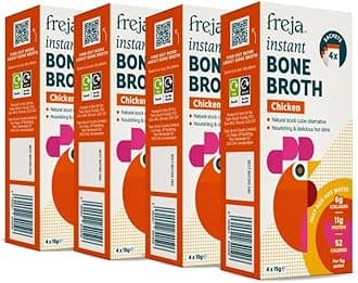 Freja Instant Chicken Bone Broth | Chicken | 100% Natural | Rich in Collagen, Protein & Amino Acids | Dairy & Gluten Free, 4 boxes (4 x 15g Sachets Per Box)