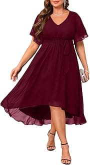 Plus Size Dresses Wedding Guest - Formal Cocktail Chiffon V Neck Short Sleeve High Low Dress Curvy Women