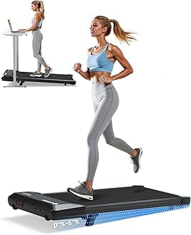DeerRun Under Desk Walking Pad Treadmill for Home Office & Small Spaces, 6% Manual Incline, 0.6–3.8 MPH Walking Speed, 2.5 HP, 300 lb Capacity, App & Remote Control