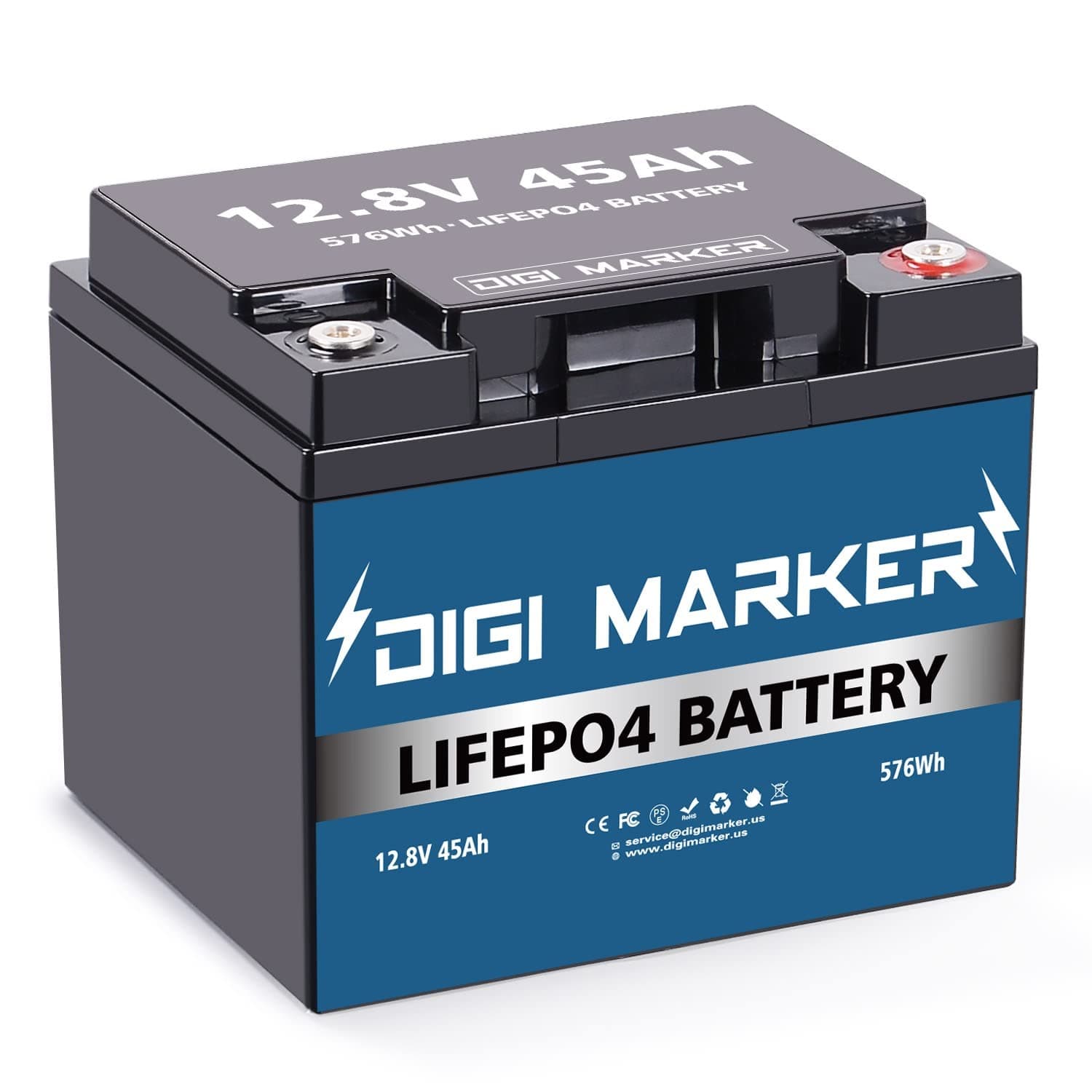 12V 45Ah LiFePO4 Lithium Battery Iron Phosphate with Built-in 50A BMS, Battery 5000+ Life Cycles ，Deep Cycle Rechargeable Battery,Perfect for RV, Marine, Kids Scooters, Power Wheels,Trolling Motor