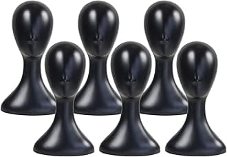 16 Inch Studio Limited Professional Plastic Mannequin Head Durable Women Model Wig Head Stand Torso Styling Making Display Holder with Jack for Wigs, Hat, Mask, Headdress, Necklace (Black, 6 Pack)