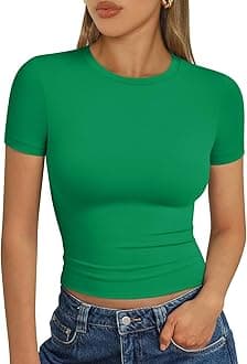 Womens Short Sleeve T Shirts - Buttery Soft Summer Crop Tops Slim Fit Y2k Basic Tees for Workout